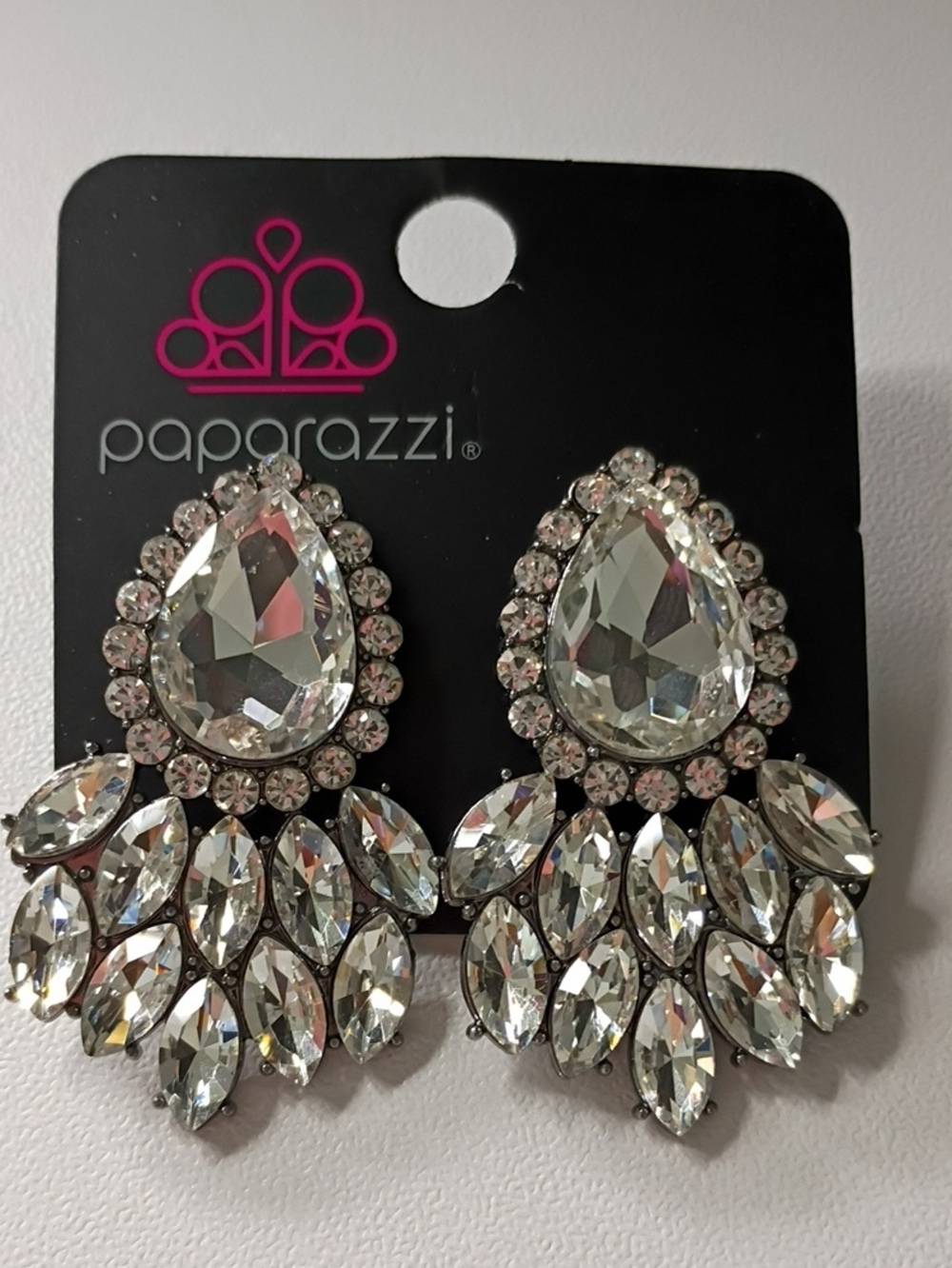Paparazzi Clear Crystal Teardrop Chandelier Earrings